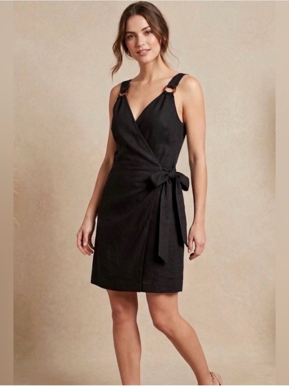 The Limited Black Sleeveless Wrap Mini Dress with Tie